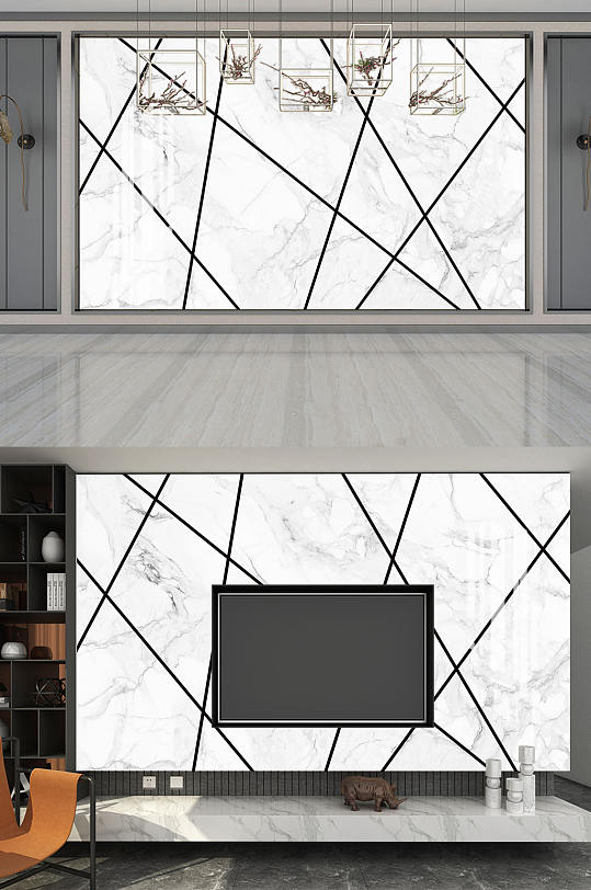 大理石纹线条沙发背景墙