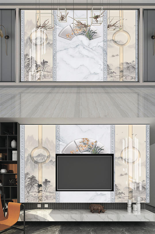 大气中式电视背景墙-众图网