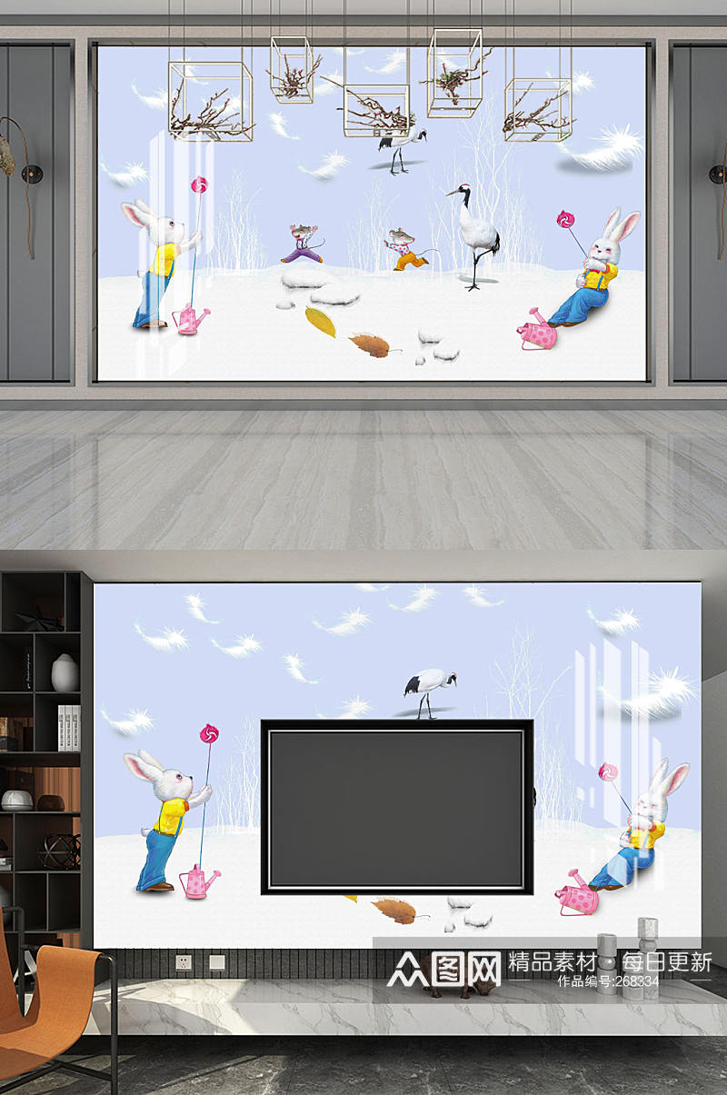 卡通电视机背景墙素材