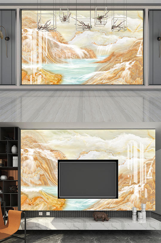 山水画大理石纹背景墙