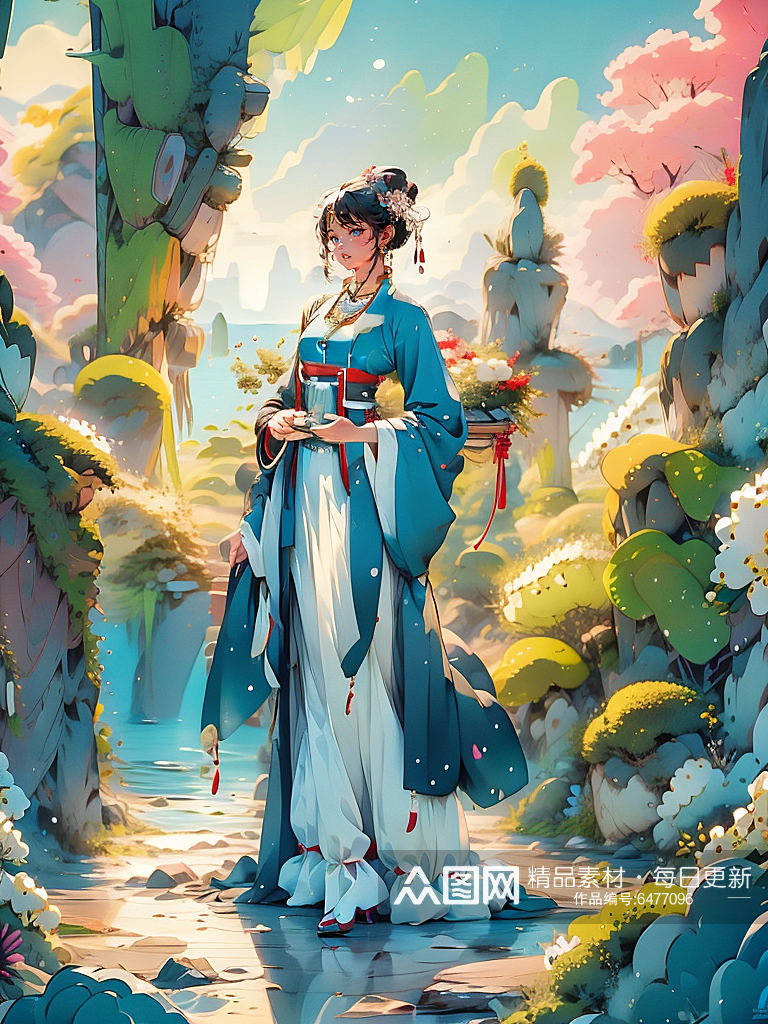 汉服古装美女插画图素材