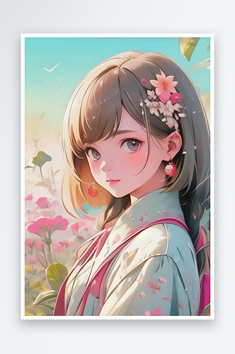 清纯美发少女插画系列十