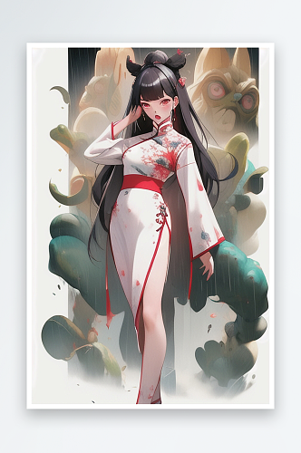 清纯唯美旗袍美女插画人物系列七