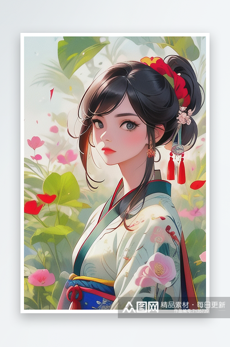 清纯唯美古装美女插画人物系列一素材