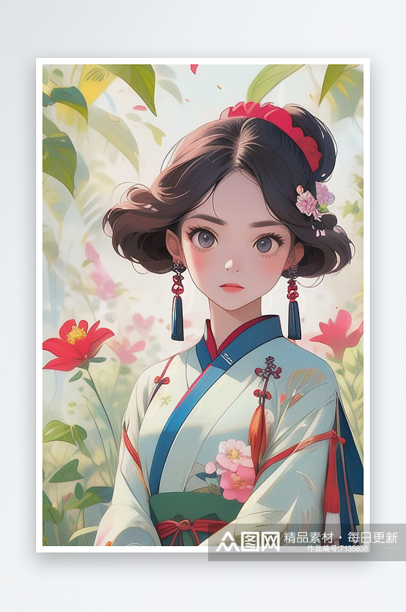 清纯唯美古装美女插画人物系列四素材