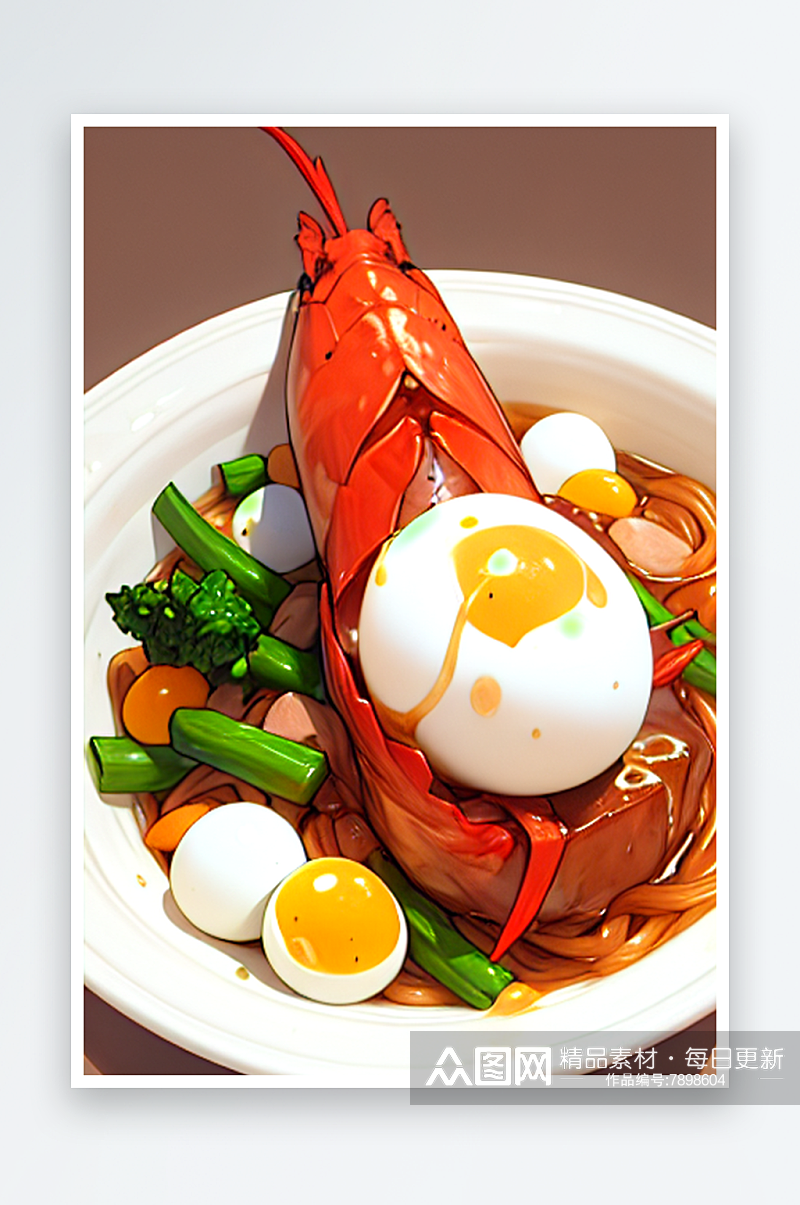 一碗龙虾鸡蛋面条素材