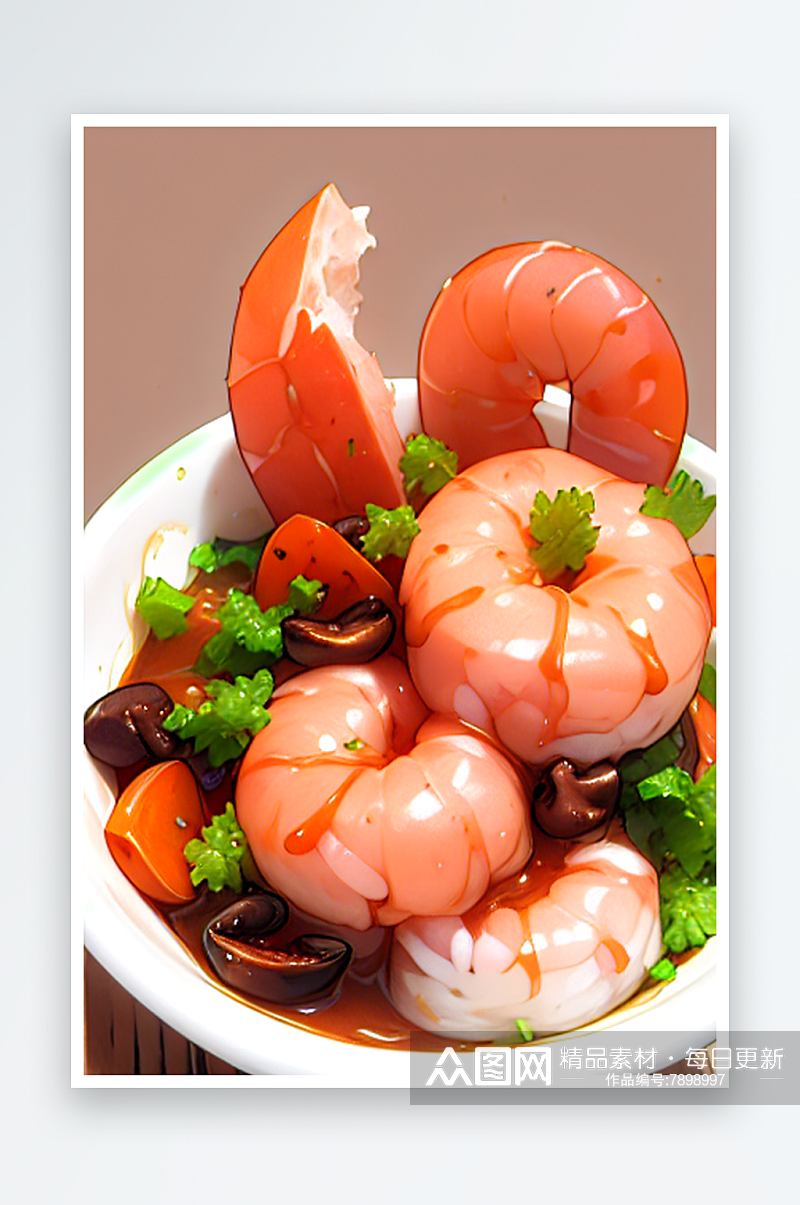 一碗虾肉海鲜拌饭小吃素材