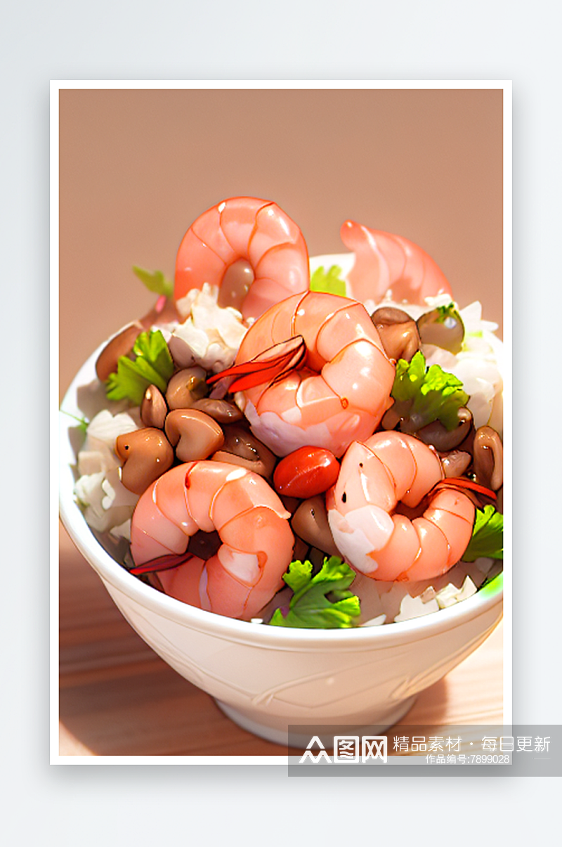 一碗虾肉海鲜拌饭小吃素材