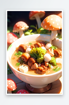 一份蔬菜蘑菇汤美食