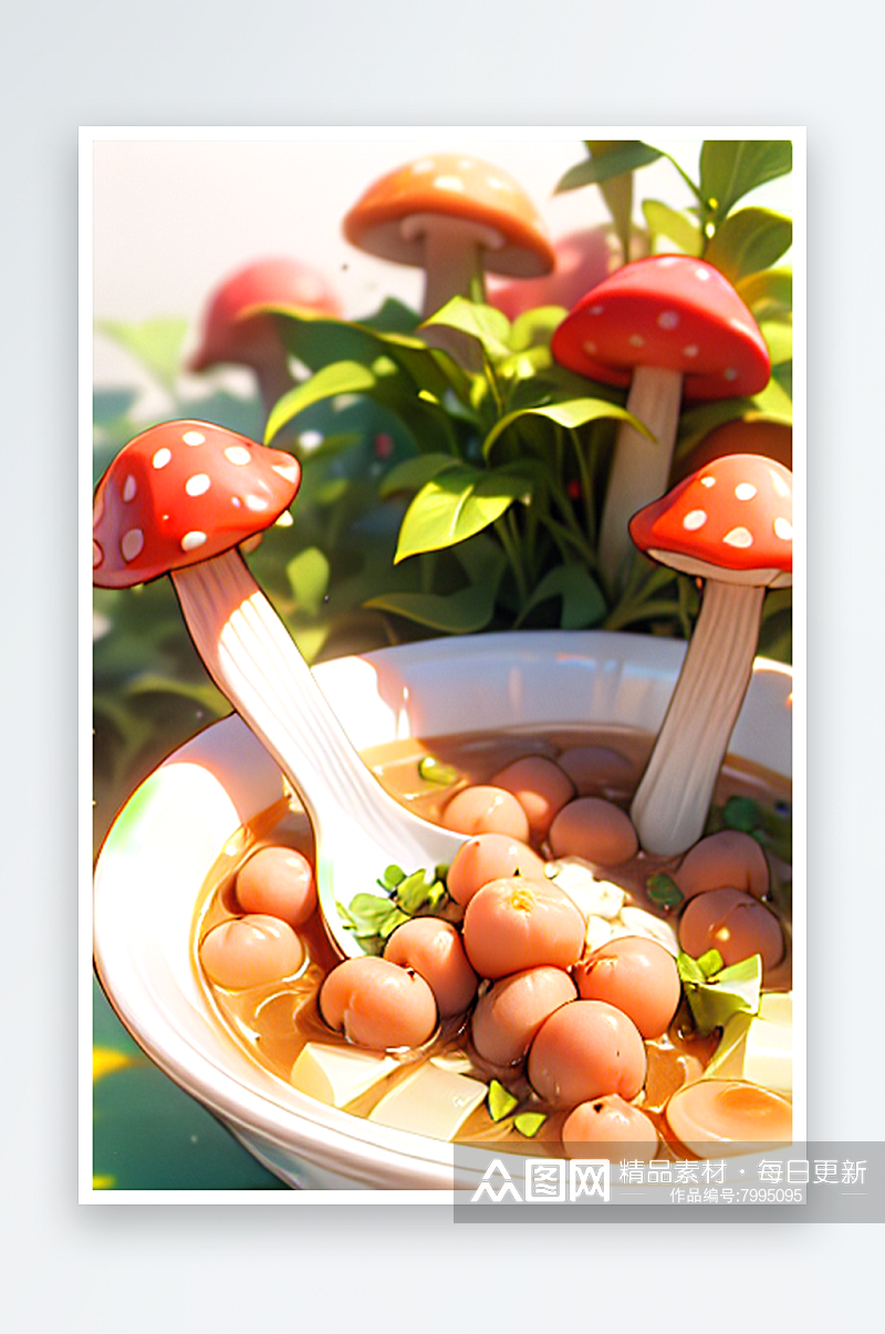 一份蔬菜蘑菇汤美食素材