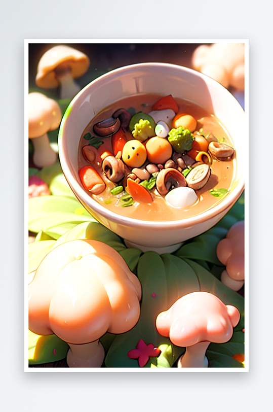 一份蘑菇蔬菜汤美食