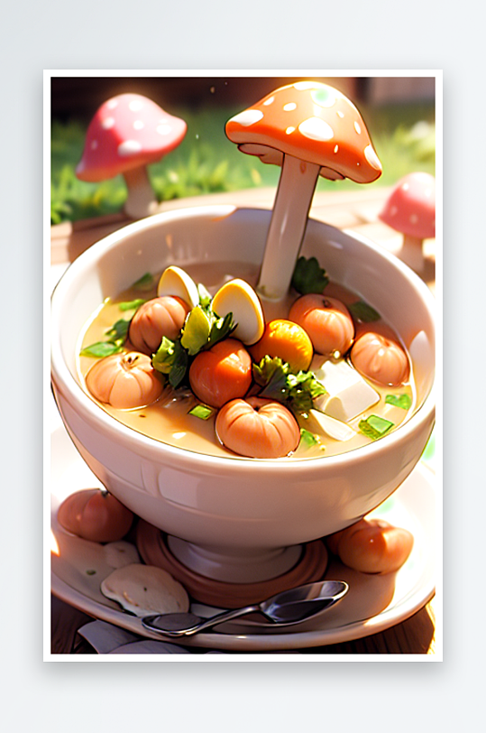 一份蘑菇蔬菜汤美食