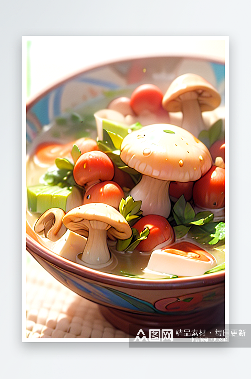 一份蘑菇蔬菜汤小吃素材