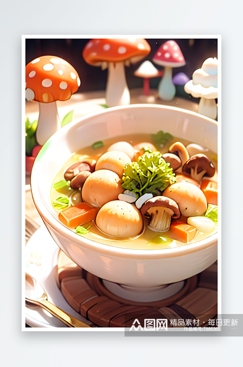 一份蘑菇蔬菜汤小吃素材