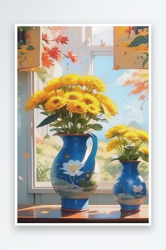 一瓶窗前菊花系列图