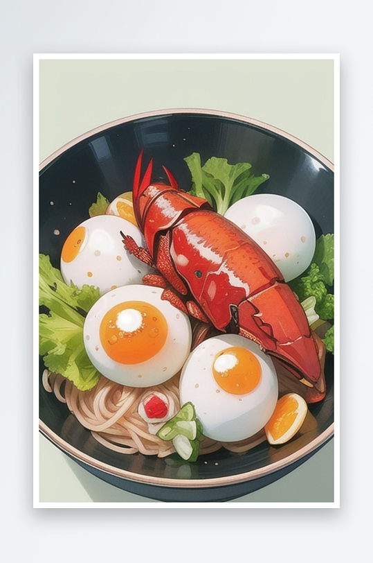 美味龙虾鸡蛋面条美食图