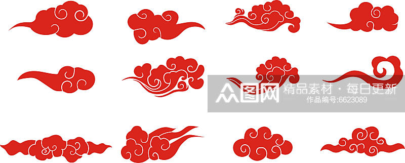 红色清新简约中国风祥云素材素材