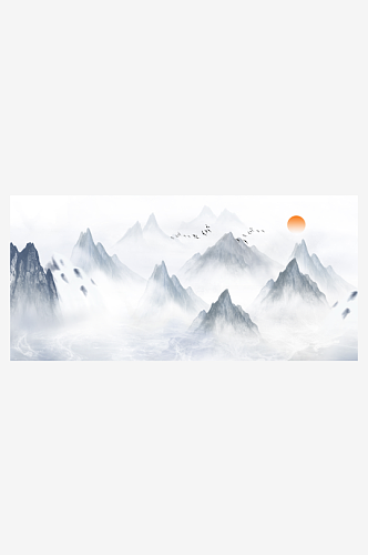 中国风水墨山水画海报素材背景底纹元素