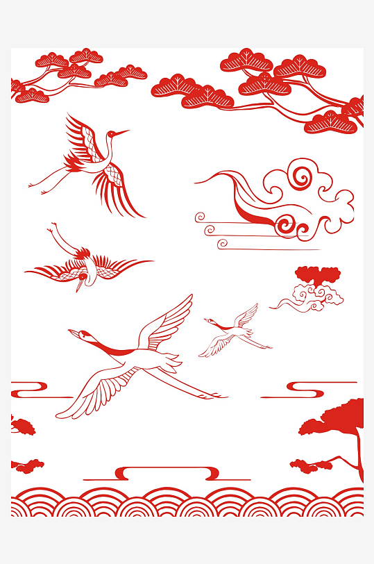 國(guó)潮鳥(niǎo)花邊祥云紋理中國(guó)風(fēng)底紋仙鶴免扣元素