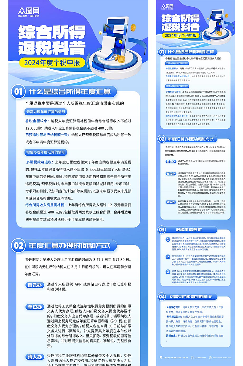 蓝色个人所得税个税退税规则金融海报素材