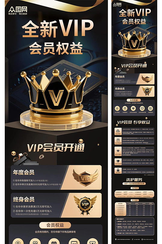 黑金大气会员VIP权益详情介绍长图海报