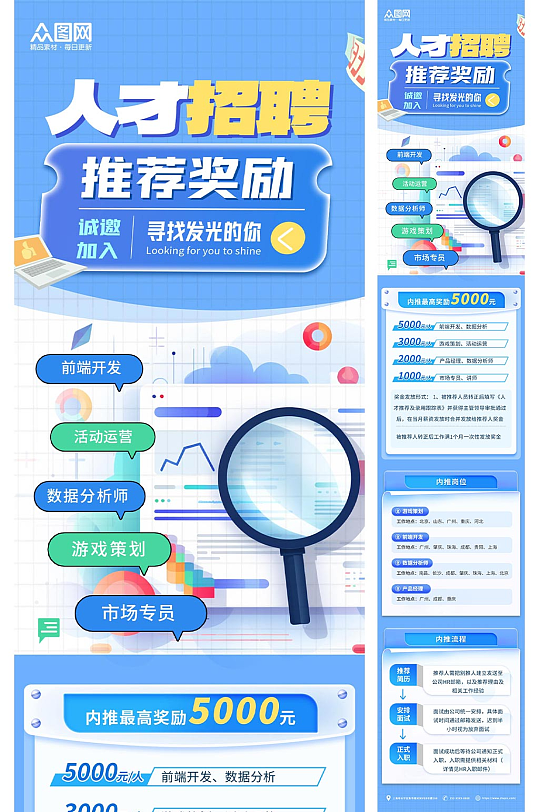 藍(lán)色扁平風(fēng)招募招聘推文長圖海報(bào)
