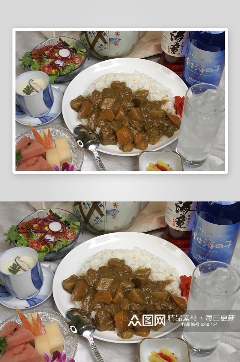 牛肉咖喱饭定食摄影图片素材