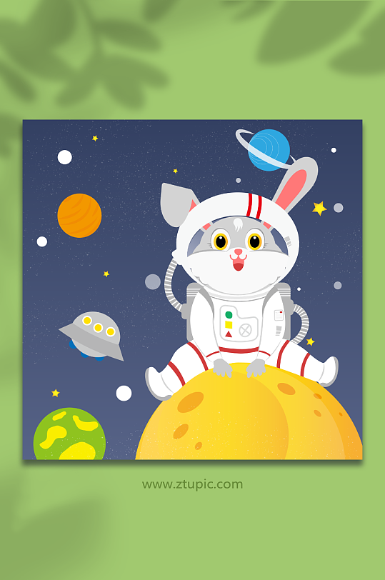 可爱矢量宇航员兔年插画