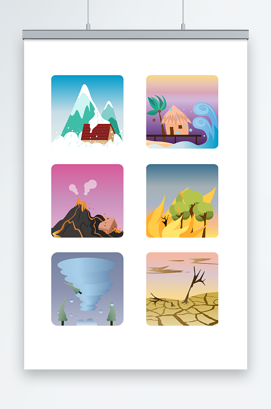 雪崩海啸干旱矢量自然灾害元素插画-众图网