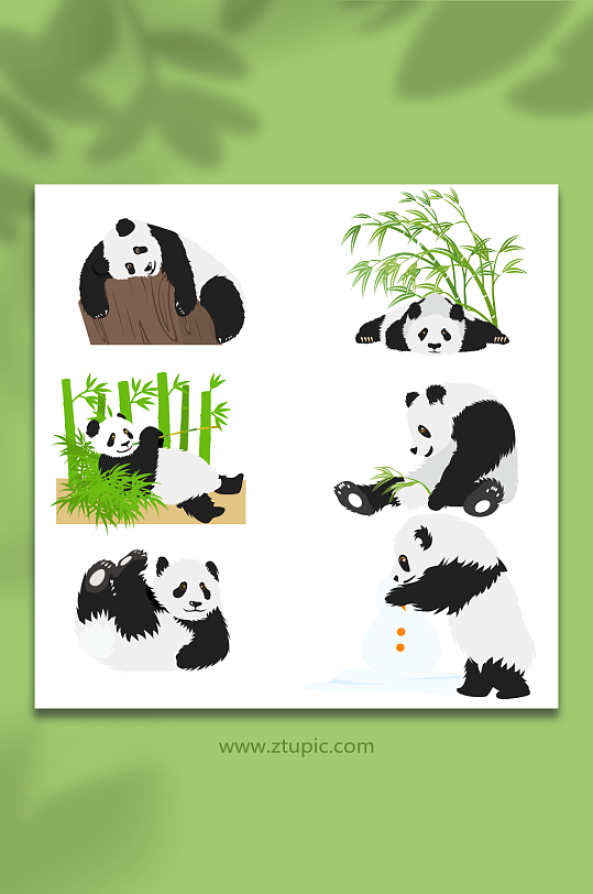 矢量可爱熊猫动物元素插画-众图网