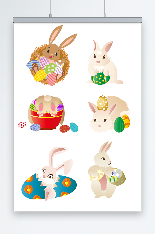 矢量可爱复活节兔子彩蛋插画元素