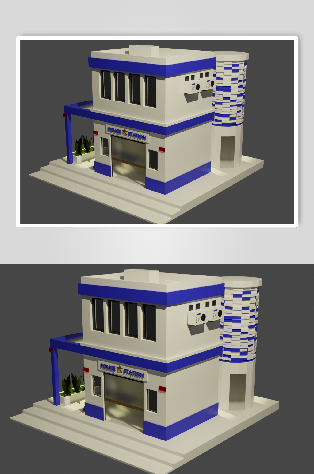 警察局建筑场景C4D3D模型素材