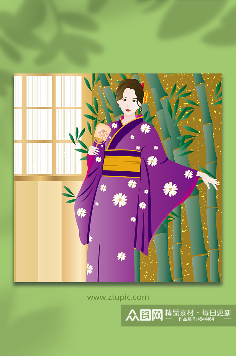 手绘日本风情和服人物插画素材