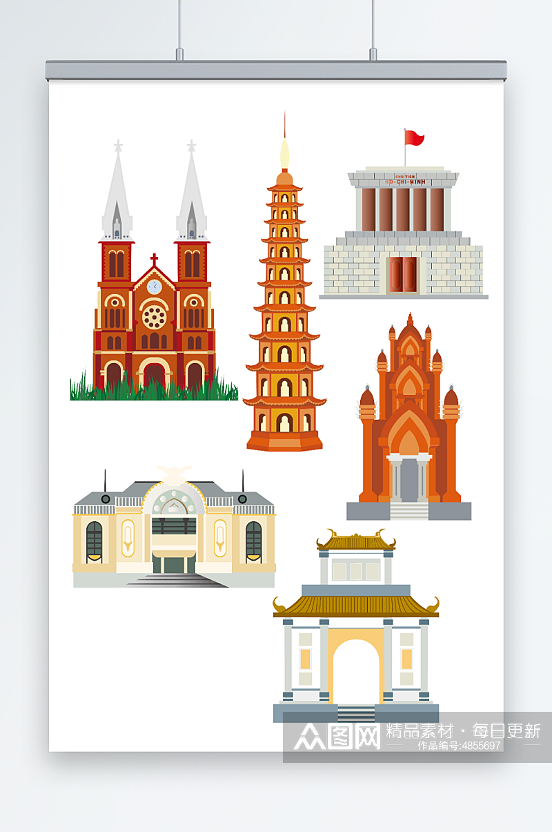 矢量越南地标建筑元素插画素材