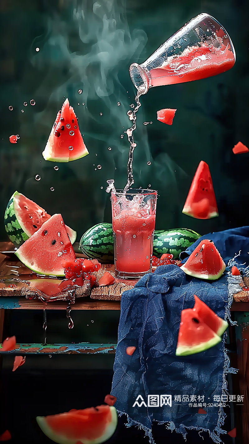 西瓜夏季多汁红色高清有机美味新鲜果汁素材
