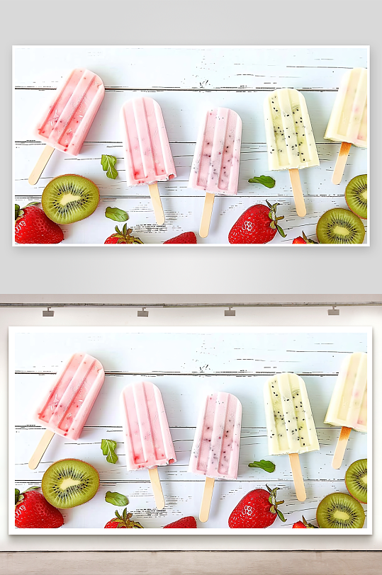 雪糕夏日甜点美食水果奶油水果冰淇淋香草
