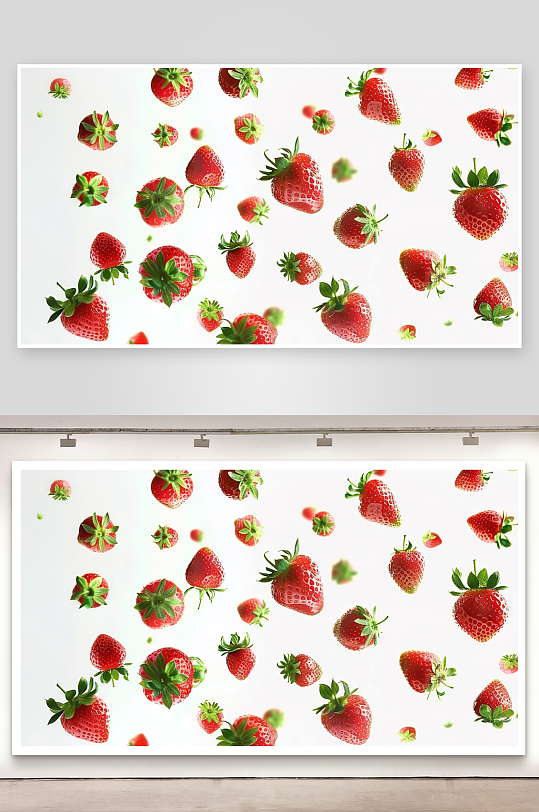 特写高清草莓水果鲜甜健康清新新鲜绿色
