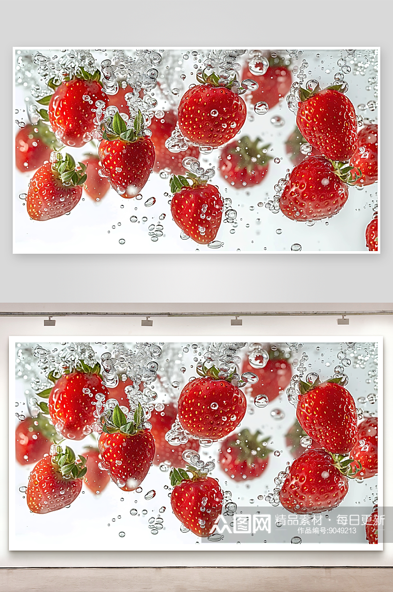 草莓清新水果高清鲜甜健康绿色新鲜特写素材