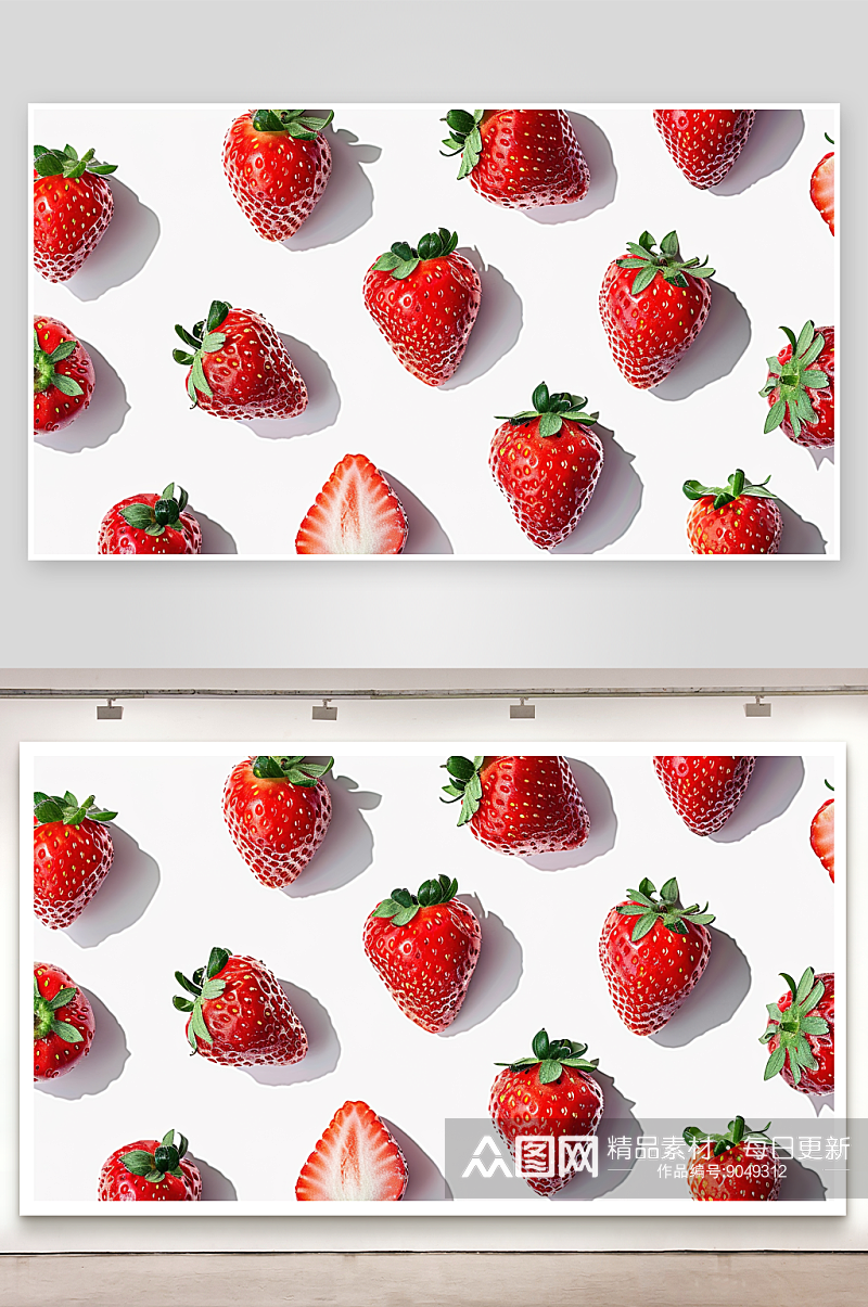草莓清新特写鲜甜绿色健康高清水果新鲜素材