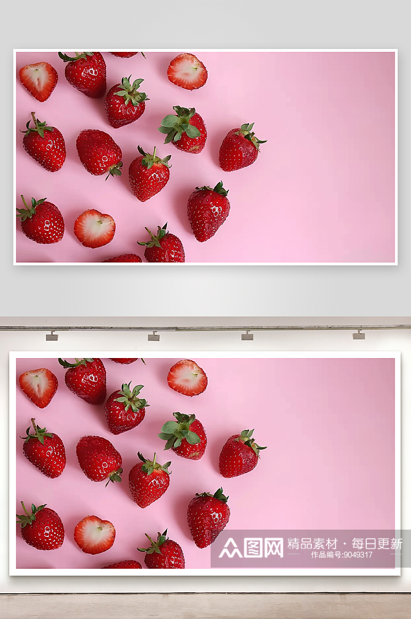 草莓清新特写鲜甜绿色健康高清水果新鲜素材