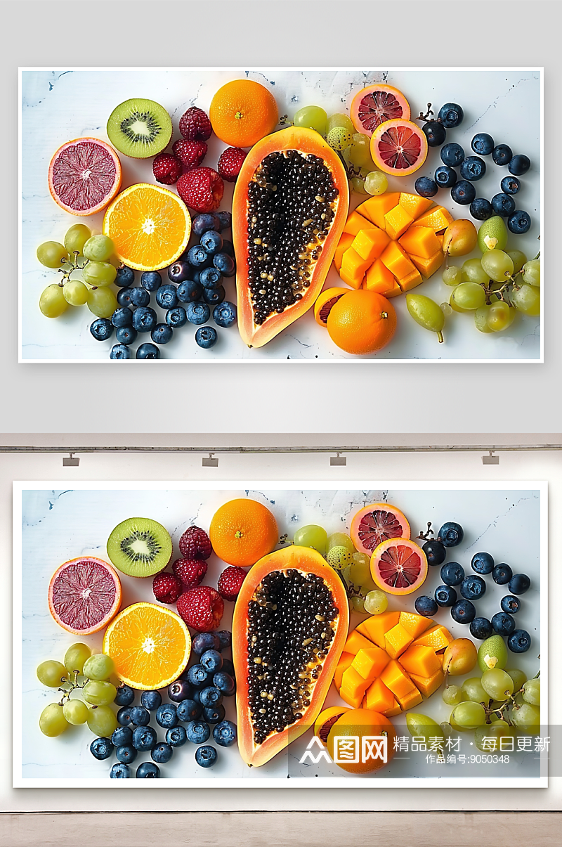 水果多样草莓新鲜西瓜香蕉橙子橙子果堆绿色素材