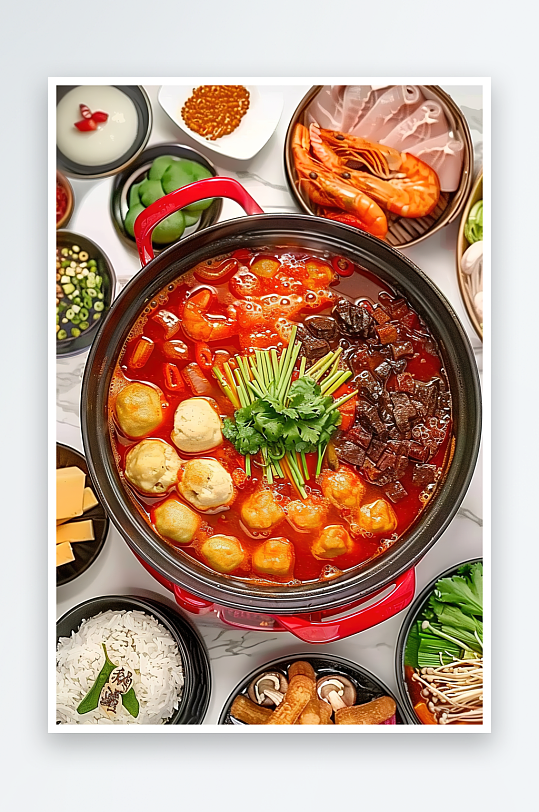 火锅传统高清中国鲜香美味蔬菜麻辣肉类美食