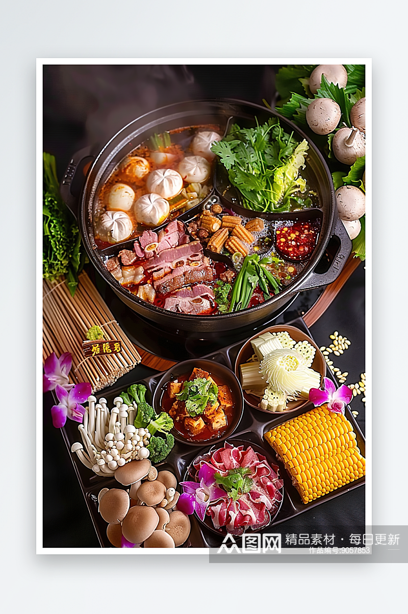 火锅美食重庆蔬菜肉类鲜香麻辣传统高清素材