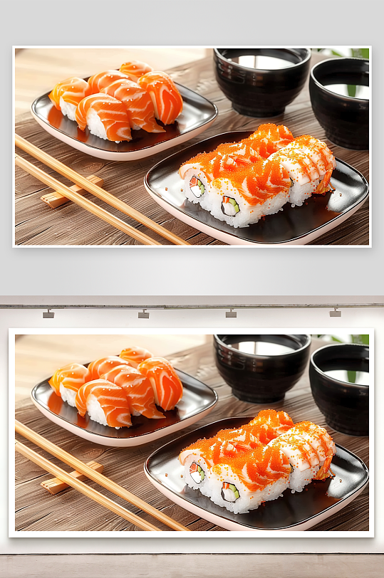寿司美食鸡肉料理新鲜拼盘蔬菜鱼肉海鲜