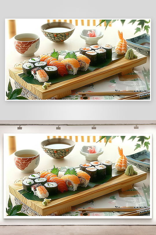 寿司美食鸡肉料理新鲜拼盘蔬菜鱼肉海鲜