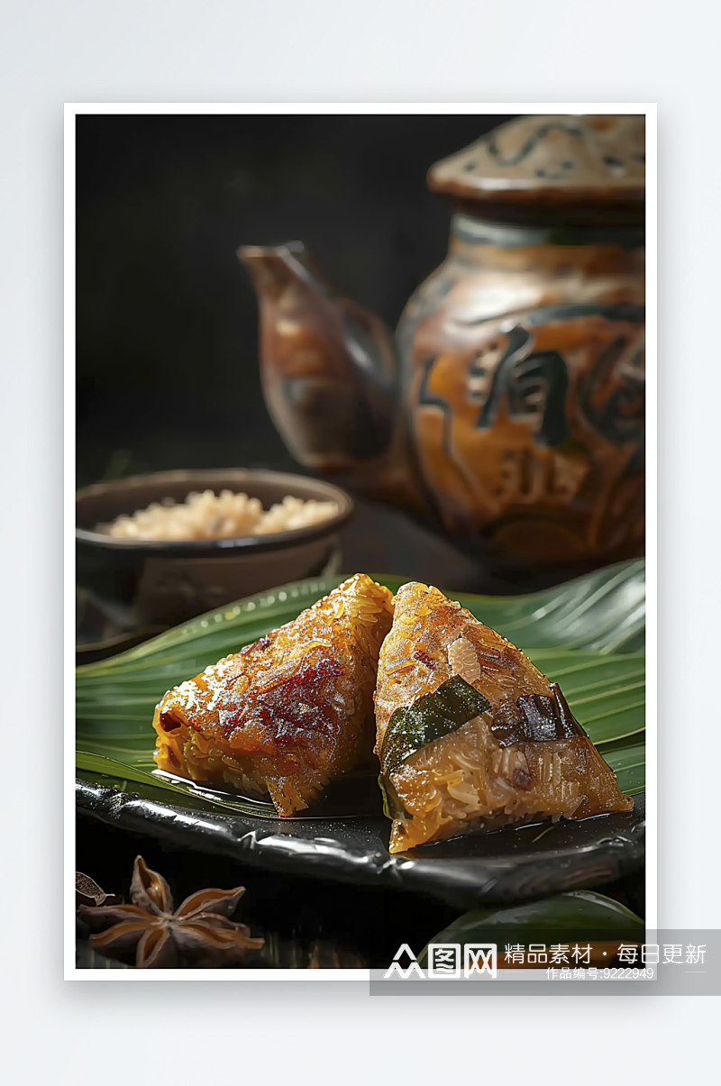 粽子端午美食饭团叶子飘香传统糯米美味素材