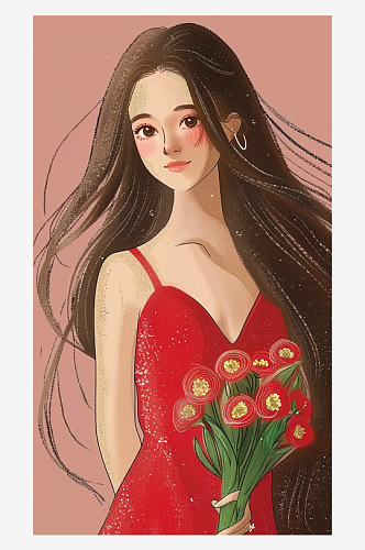 女神女生唯美高清妇女节时尚女王插画个性