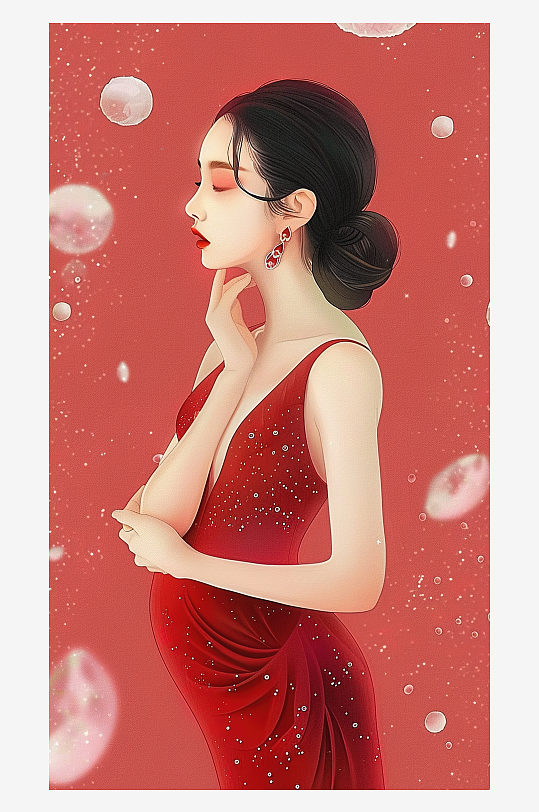 女神手绘女生女人美女皇冠节日个性插画时尚