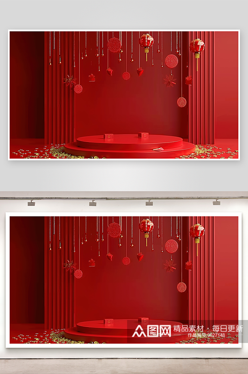 展台首页立体三维电商广告红色背景空间舞台素材