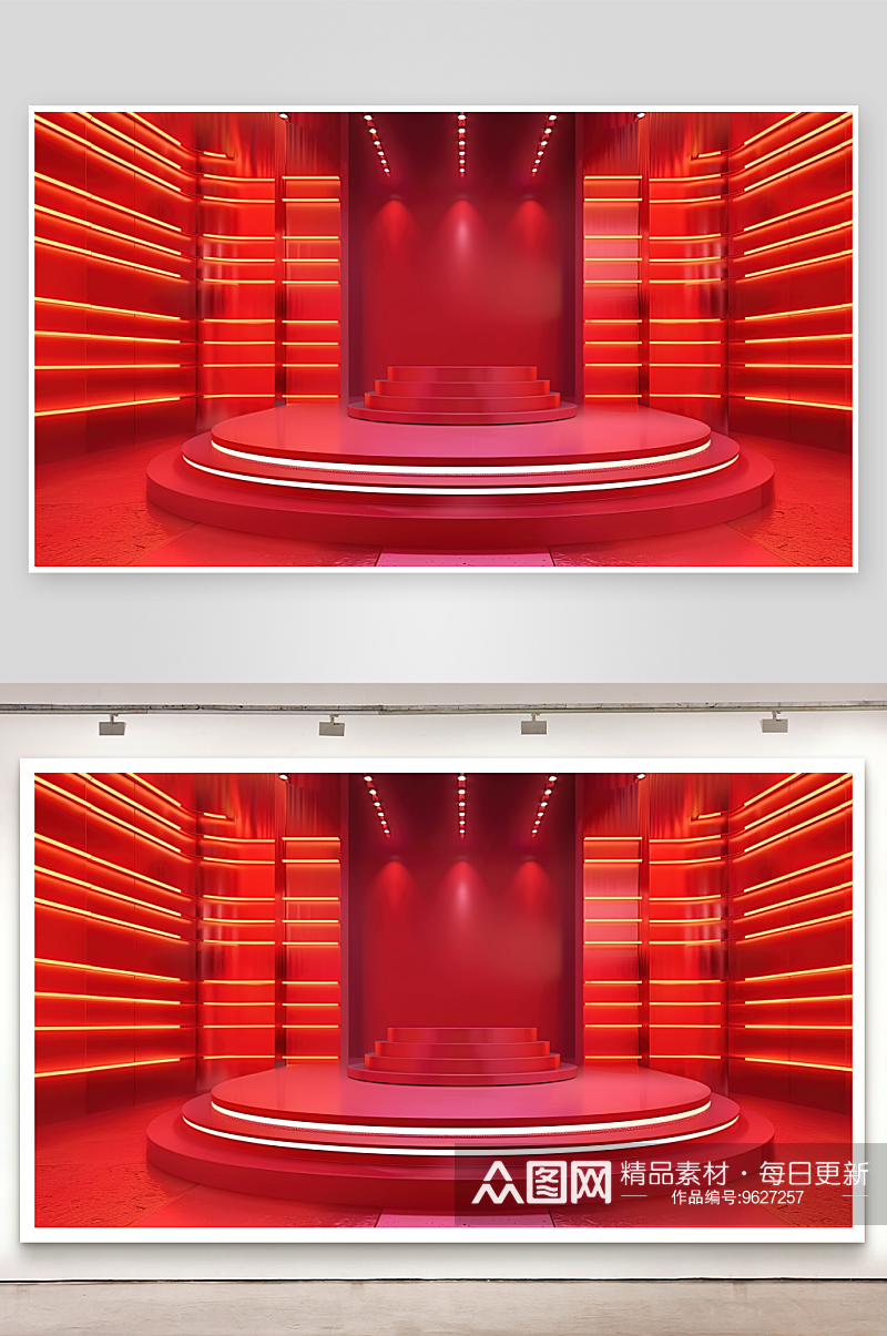 展台背景首页三维空间立体舞台广告电商红色素材